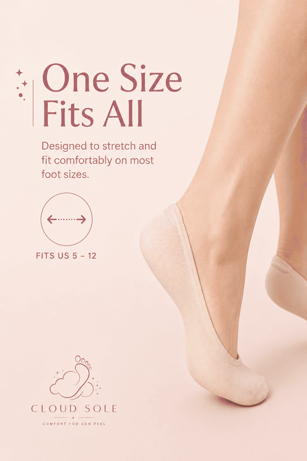 CloudSole one-size stretch fit for US sizes 5 to 12